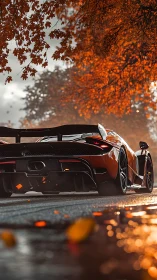 Autumn-burnished supercar idling beneath copperleaf thunder.