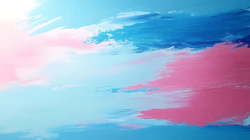 Abstract pastel painting with blue and pink brush strokes on canvas.