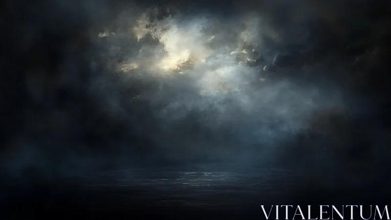 Soft light over shadowed waters in a dreamlike nightscape.