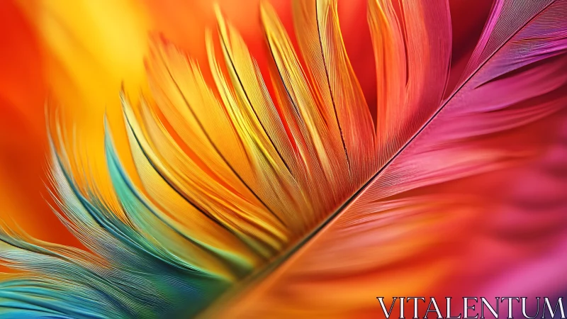 Macro view of vivid multicolored feather texture close up.