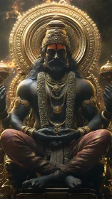 Ornate seated deity in gold halo, hyper-detailed digital render