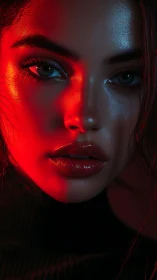 Intense red and teal lighting sculpts a cinematic close portrait