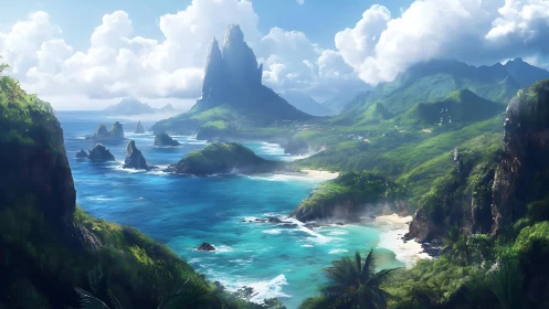 Dramatic Island Peak Rising from Turquoise Waters.