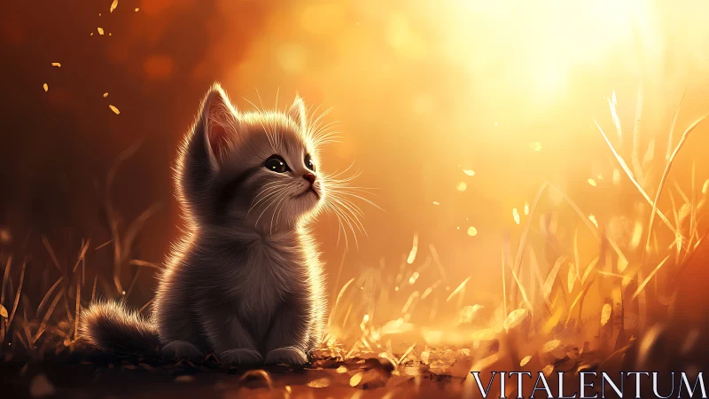 Adorable Kitten Basking in Golden Sunset Light