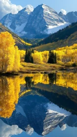 Mountain landscape is reflected symmetrically in a still lake