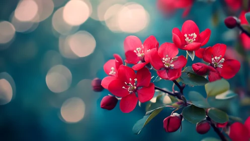 Vibrant Red Blossoms Against Bokeh Background.