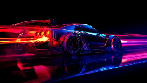 Neon street predator outruns midnight across liquid light