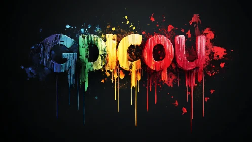 Multicolor paint-drip text lettering is displayed on black