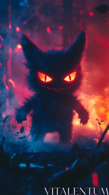 Bioluminescent monster silhouette in high-contrast bicolor forest scene