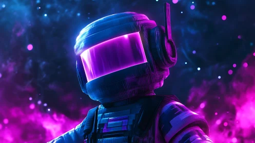 Neon visor voyager drifting through ultraviolet stardust.