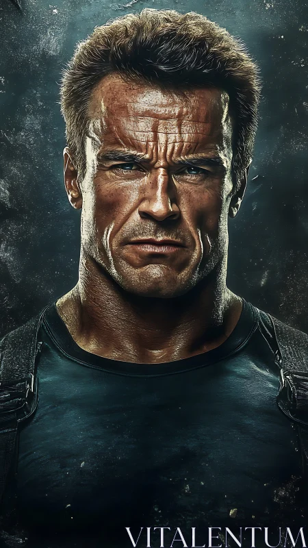 Intense warrior portrait with rugged strength and focus.