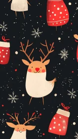 Playful Christmas reindeer dance across starry black night.