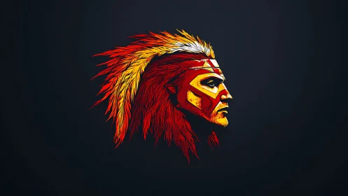 Stylized warrior profile glows against deep black void