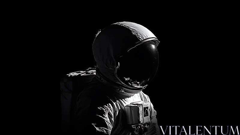 Lone starlit astronaut drifting through cinematic blackness.