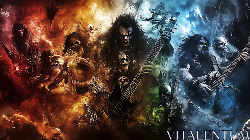 Metal guitar warriors erupt through fire and ice in feral fury