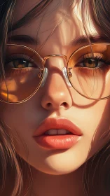 Golden hour portrait with reflective amber-tinted glasses.