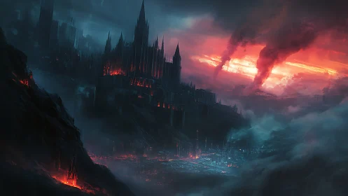 Dark Castle Under Apocalyptic Skies.