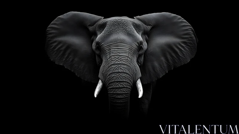 Gentle elephant portrait glowing softly against deep black.
