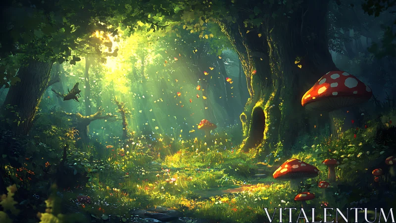 Bioluminescent Forest Clearing with Glowing Mushrooms