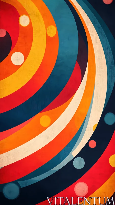 Vibrant curved stripes sweep across a retro cosmic field