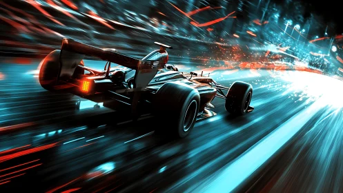 Neon storm racer tears through a blazing techno night track.