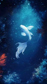 Moonlit koi drifting through a sapphire underwater dreamscape.