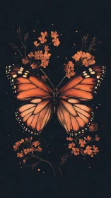 Monarch butterfly glows among delicate orange blossoms.