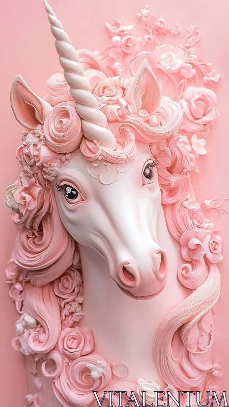 Dreamy pink unicorn gazes softly through flowing sugar curls
