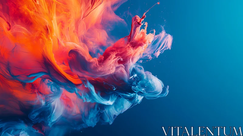 Vibrant opposing ink plumes collide within cyan negative space