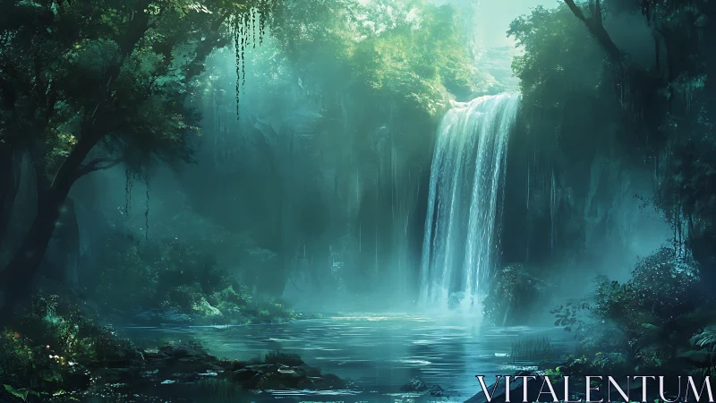 Enchanted Waterfall Sanctuary Glows With Ethereal Blue Light