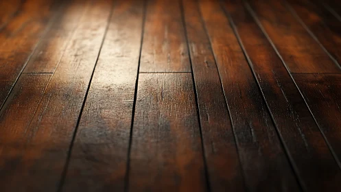 Cinematic close-up of weathered hardwood planks in warm light