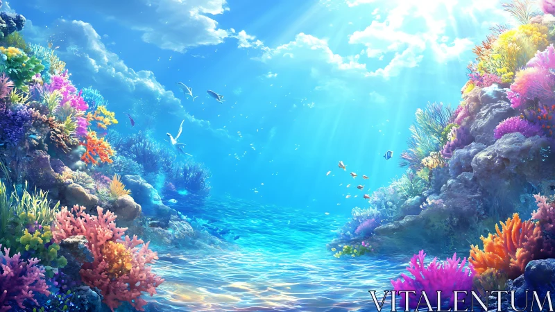 Sunlit coral canyon reveals vivid underwater reef life