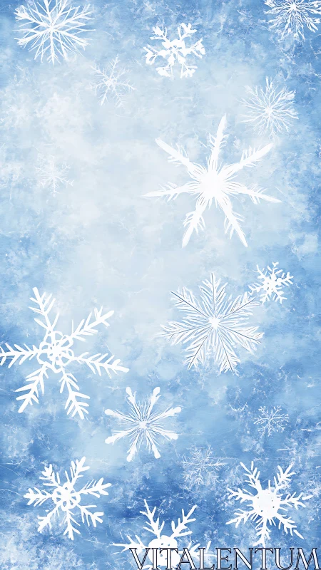 Icy blue snowflake background with stylized vector crystals.
