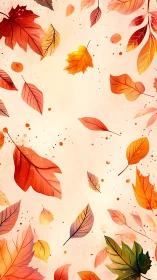 Scattered autumn leaves on pale background illustration.