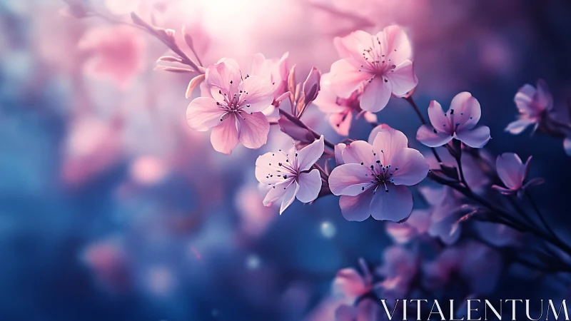 Delicate Cherry Blossoms Bloom in Soft Pink Light