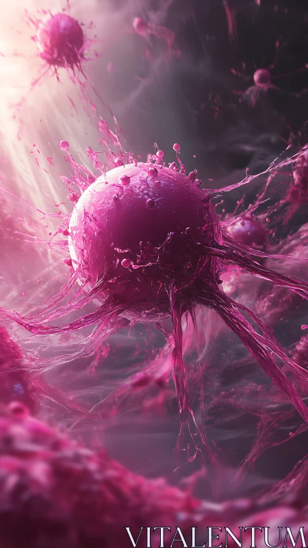 Microscopic cancer cell explodes in vivid magenta motion