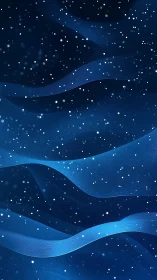 Flowing blue light waves drift through deep starry space