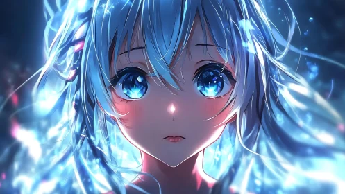 High-contrast anime portrait uses luminous bokeh and rim lighting