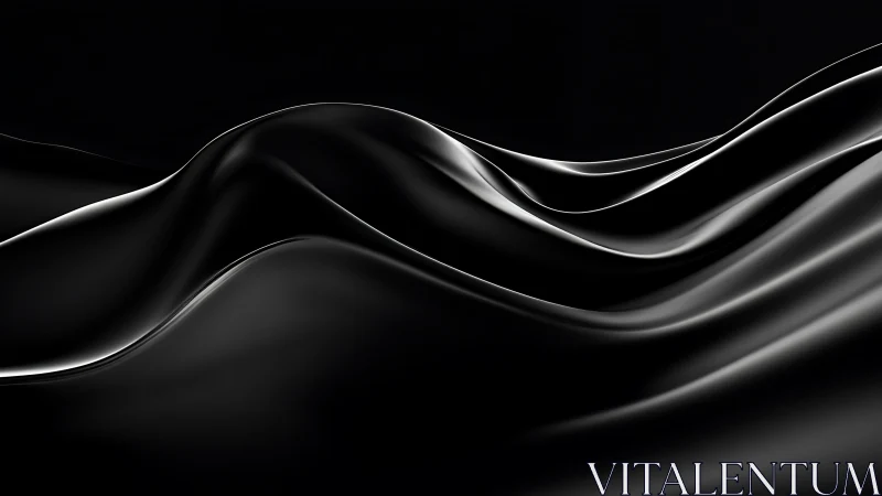 Liquid black waves unfold in a minimalist abstract nightscape
