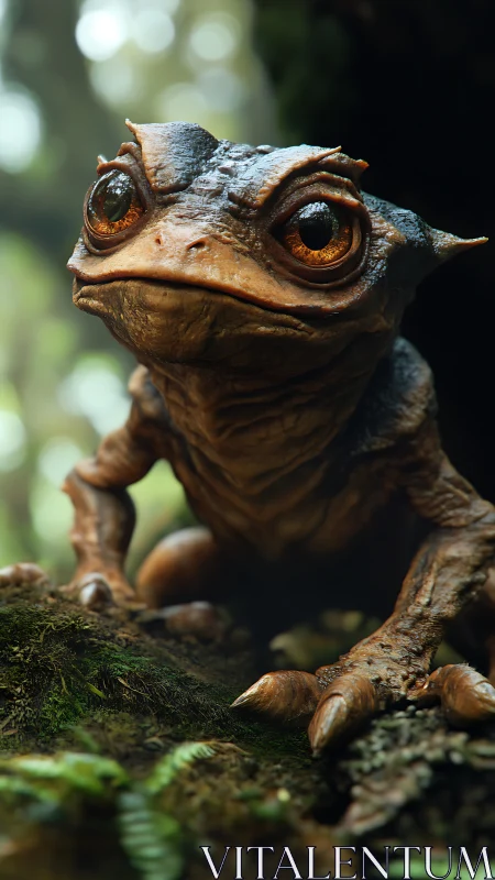 Curious forest creature gazes ahead with bright amber eyes