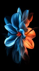 Luminescent Dual-Tone Flower with Radiant Stamen Against Black.