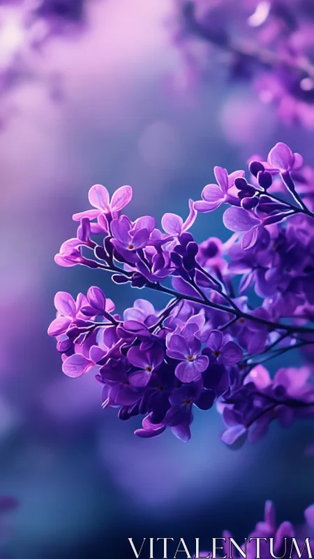 Purple lilac blooms captured in intimate macro focus.