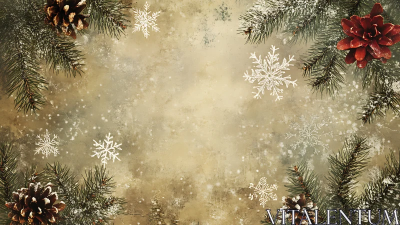 Rustic Christmas border frames a soft winter snowfall scene