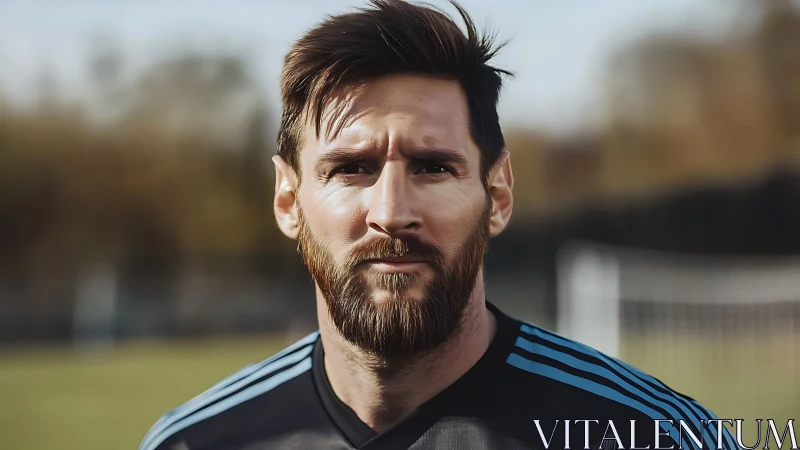 Sunlit footballer portrait on a calm training morning.