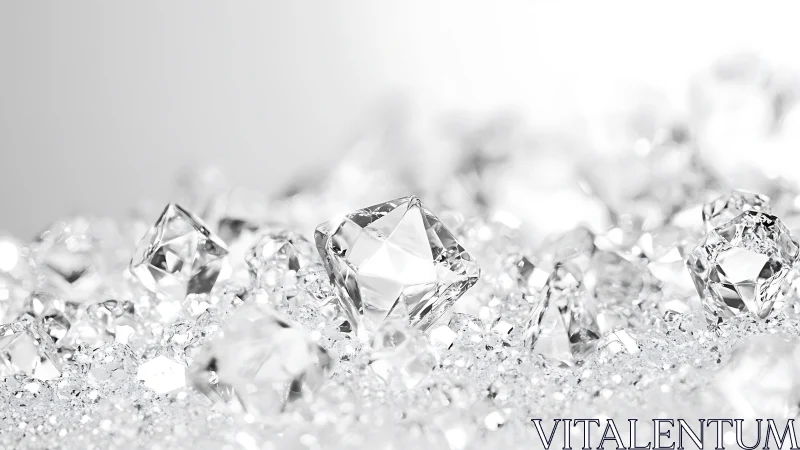 Cluster of transparent cut diamonds on reflective surface.