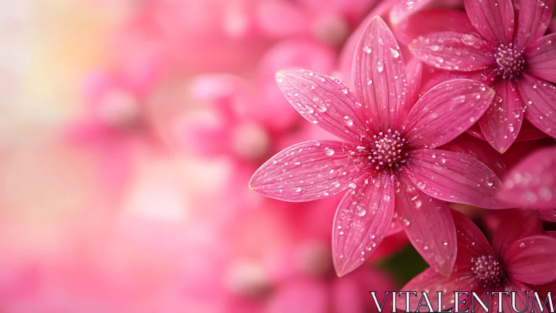 Prismatic Magenta Coreopsis with Hygroscopic Water Droplet Coverage.