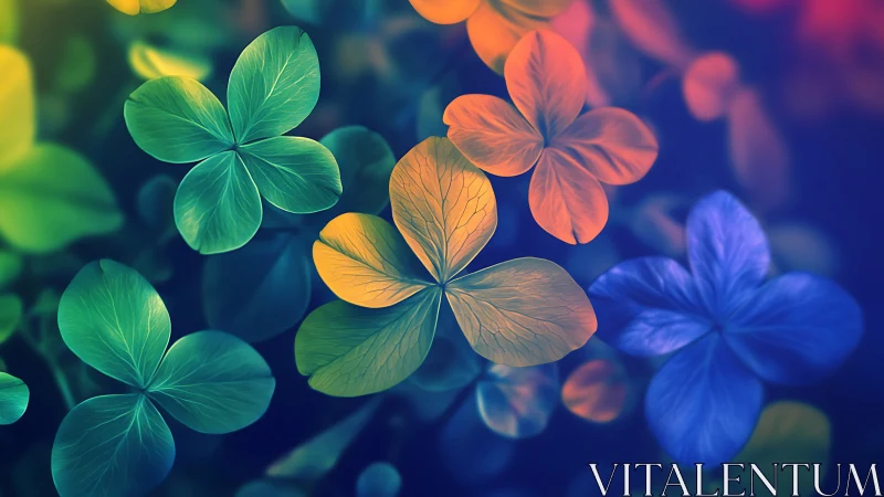 Luminous Four-Leaf Clovers in Vibrant Spectrum Gradient.