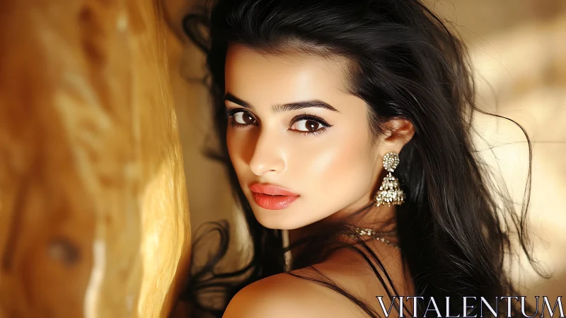 Portrait captures radiant woman in warm golden light.