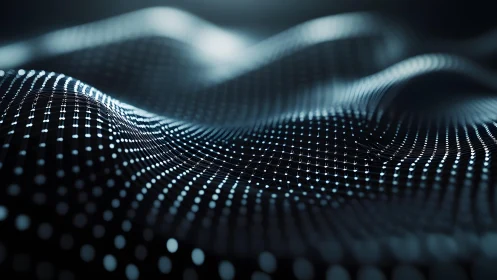 Abstract digital wave of glowing dots in futuristic 3D style.