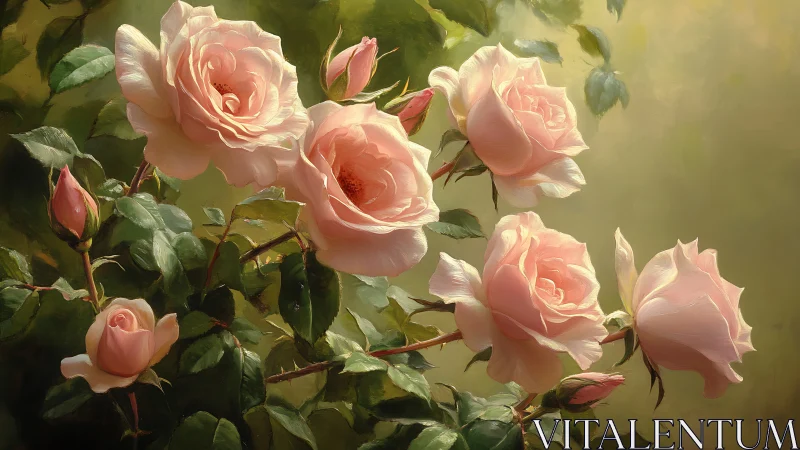 Soft Pink Roses in Golden Light.
